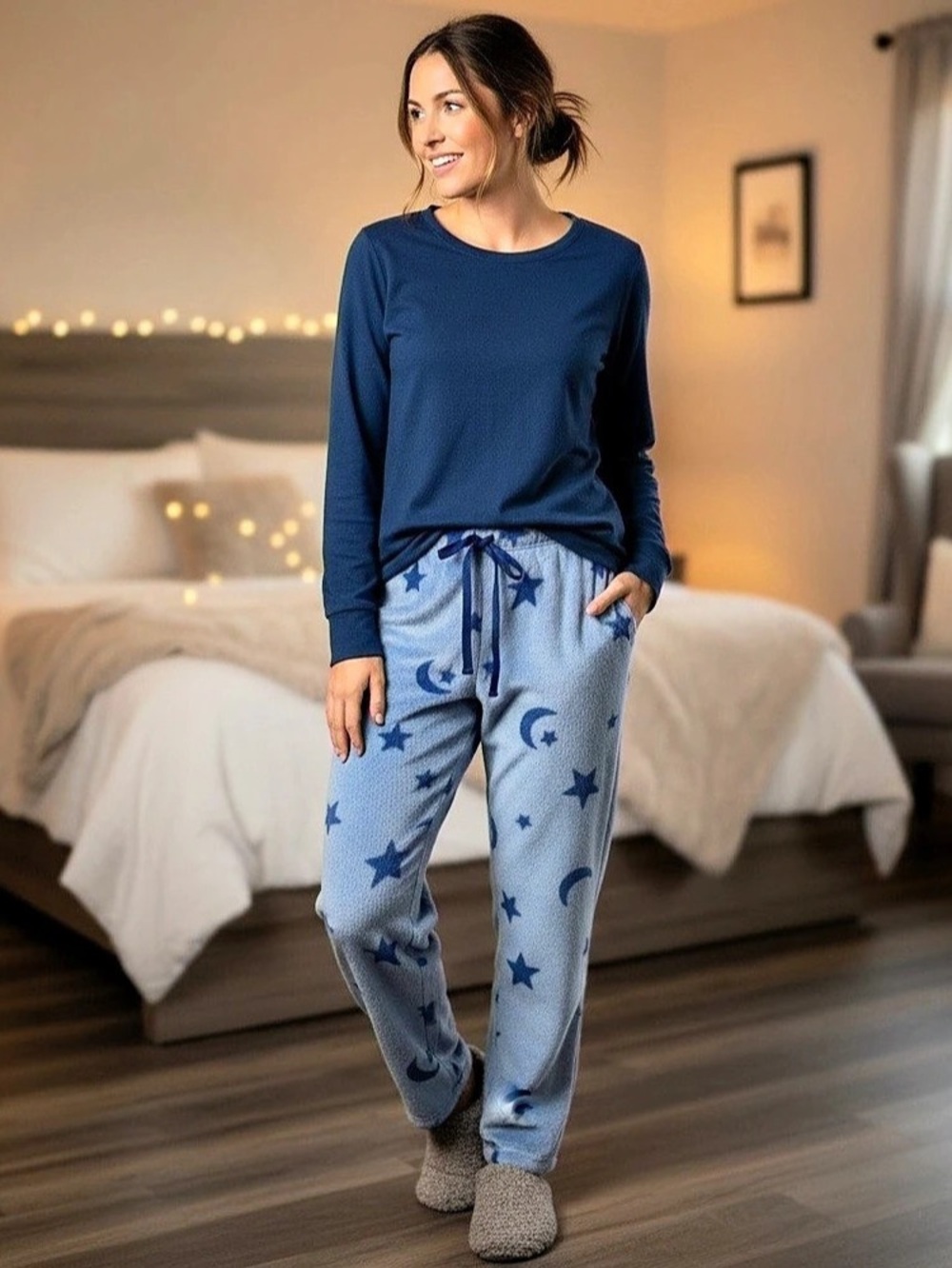 Star & Moon Pajama Set in Blue & White Like New